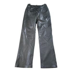 Vintage Yvonne Marie‎ Black Leather Super High Rise Straight Leg MOTO Pants SZ 4